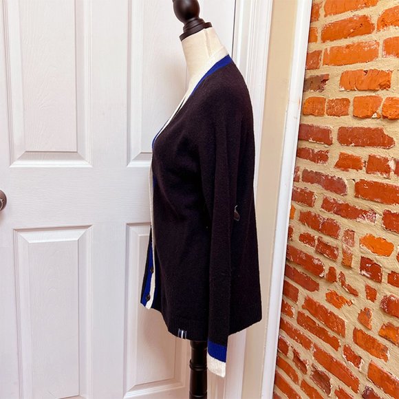 NWOT Court & Rowe Black Wool-Blend V-Neck Stripe Trim Cardigan Sweater - Picture 9 of 9